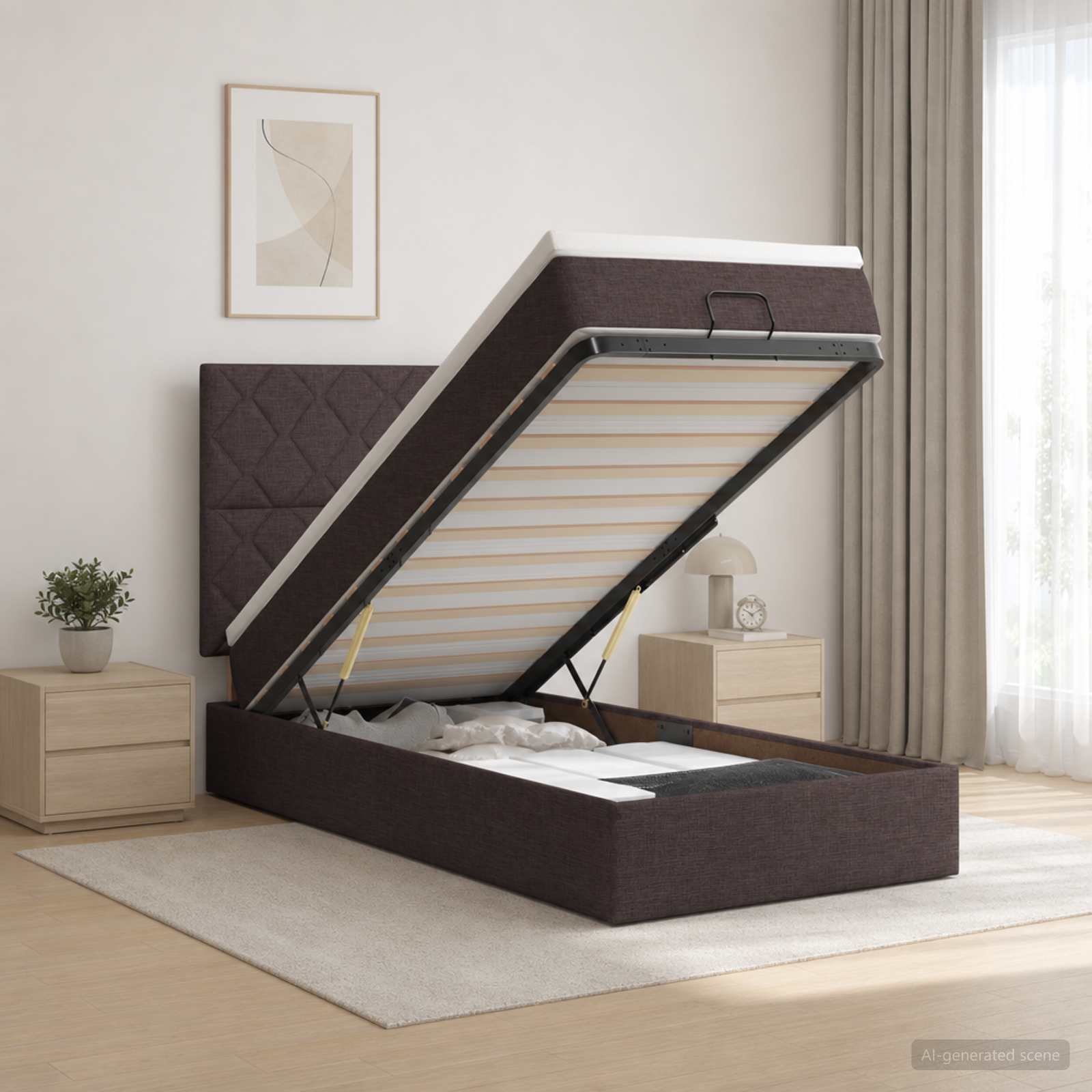 3458120_1.jpg vidaXL Ottoman posteľ s matracom a LED Tmavohnedá 90 x 190 cm Látka – Obrázok 1