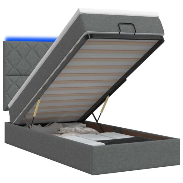 vidaXL Ottoman posteľ s matracom a LED Tmavosivá 90 x 200 cm Látka – Obrázok 2