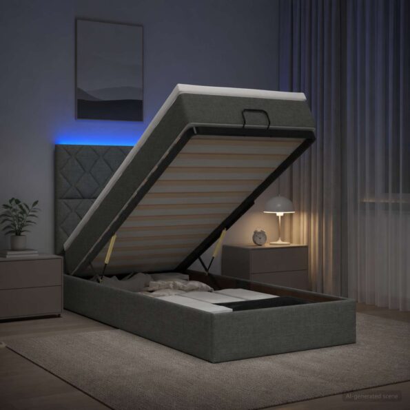 vidaXL Ottoman posteľ s matracom a LED Tmavosivá 90 x 200 cm Látka – Obrázok 4
