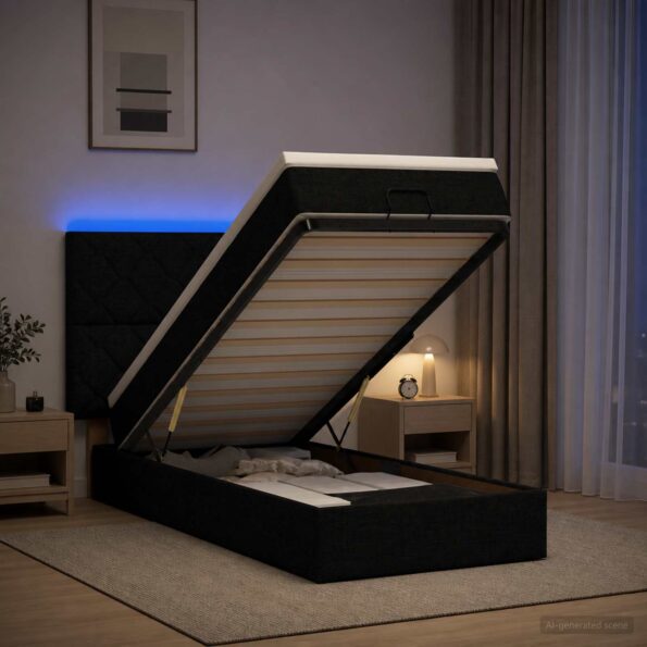 vidaXL Ottoman posteľ s matracom a LED Čierna 90 x 200 cm Látka – Obrázok 4