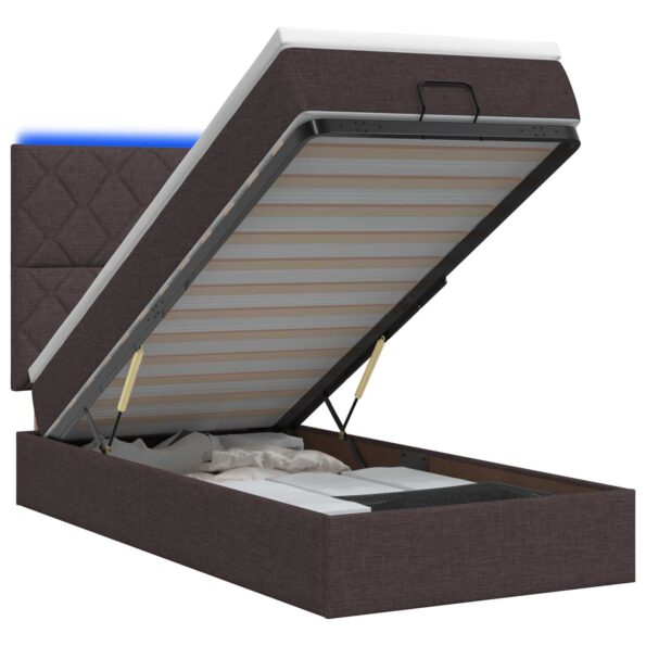 vidaXL Ottoman posteľ s matracom a LED Tmavohnedá 90 x 200 cm Látka – Obrázok 2