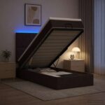 vidaXL Ottoman posteľ s matracom a LED Tmavohnedá 90 x 200 cm Látka – Obrázok 4