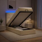 vidaXL Ottoman posteľ s matracom a LED Krémová 90 x 200 cm Látka