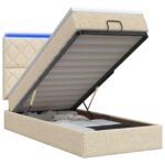 vidaXL Ottoman posteľ s matracom a LED Krémová 90 x 200 cm Látka – Obrázok 2