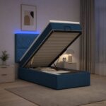 vidaXL Ottoman posteľ s matracom a LED Modrá 90 x 200 cm Látka – Obrázok 4