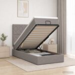 vidaXL Ottoman posteľ s matracom a LED Sivohnedá 100 x 200 cm Látka – Obrázok 4