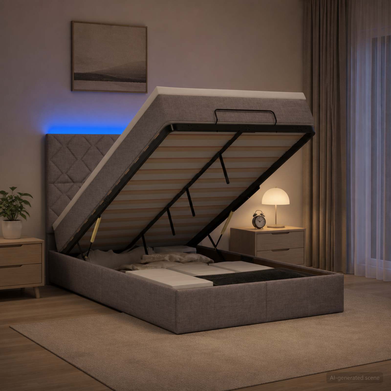 3458142_1.jpg vidaXL Ottoman posteľ s matracom a LED Sivohnedá 120 x 190 cm Látka – Obrázok 1