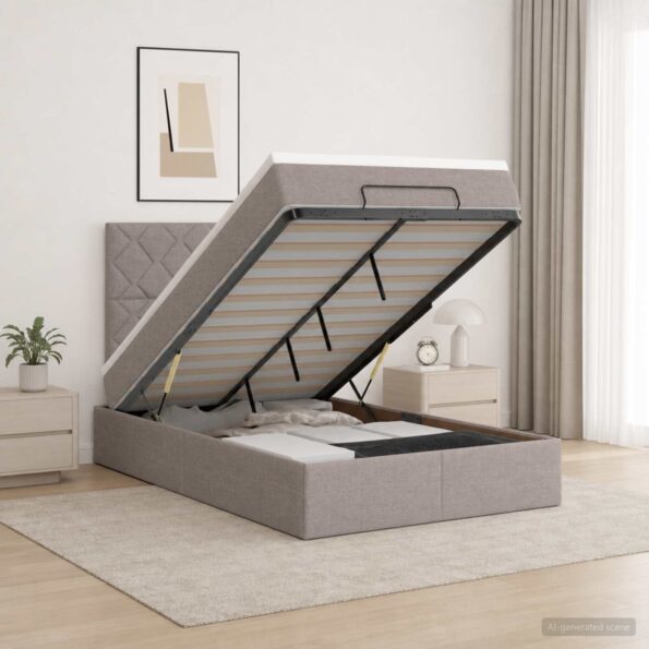 vidaXL Ottoman posteľ s matracom a LED Sivohnedá 120 x 190 cm Látka – Obrázok 4