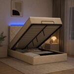 vidaXL Ottoman posteľ s matracom a LED Krémová 120 x 190 cm Látka