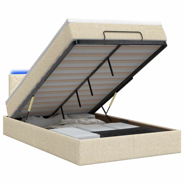 vidaXL Ottoman posteľ s matracom a LED Krémová 120 x 190 cm Látka – Obrázok 2