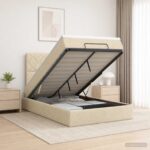 vidaXL Ottoman posteľ s matracom a LED Krémová 120 x 190 cm Látka – Obrázok 4