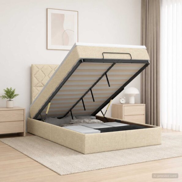vidaXL Ottoman posteľ s matracom a LED Krémová 120 x 190 cm Látka – Obrázok 4