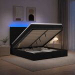 vidaXL Ottoman posteľ s matracom a LED Čierna 140 x 190 cm Látka