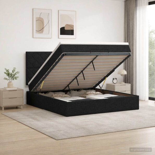 vidaXL Ottoman posteľ s matracom a LED Čierna 140 x 190 cm Látka – Obrázok 4