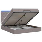 vidaXL Ottoman posteľ s matracom a LED Sivohnedá 140 x 190 cm Látka – Obrázok 2