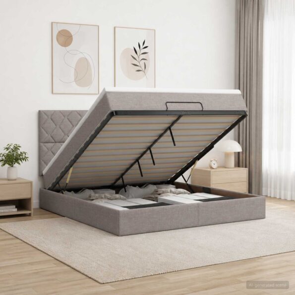 vidaXL Ottoman posteľ s matracom a LED Sivohnedá 140 x 190 cm Látka – Obrázok 4