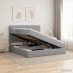 vidaXL Ottoman posteľ s matracom a LED Svetlosivá 140 x 200 cm Látka – Obrázok 4