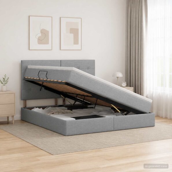vidaXL Ottoman posteľ s matracom a LED Svetlosivá 140 x 200 cm Látka – Obrázok 4