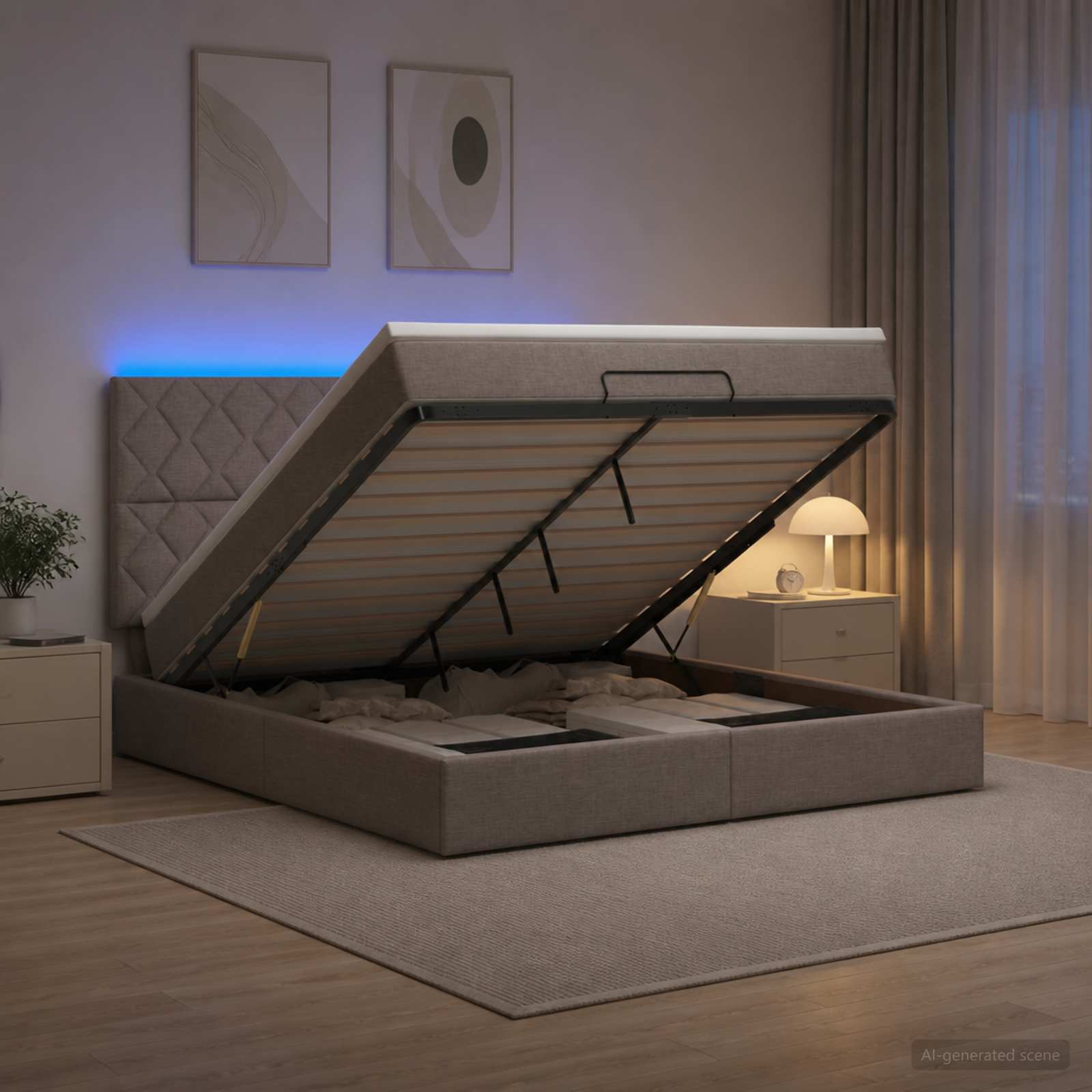 3458163_1.jpg vidaXL Ottoman posteľ s matracom a LED Sivohnedá 140 x 200 cm Látka – Obrázok 1