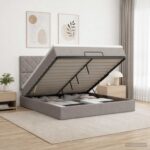 vidaXL Ottoman posteľ s matracom a LED Sivohnedá 140 x 200 cm Látka – Obrázok 4