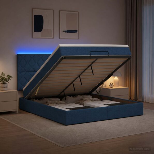 vidaXL Ottoman posteľ s matracom a LED Modrá 140 x 200 cm Látka – Obrázok 4