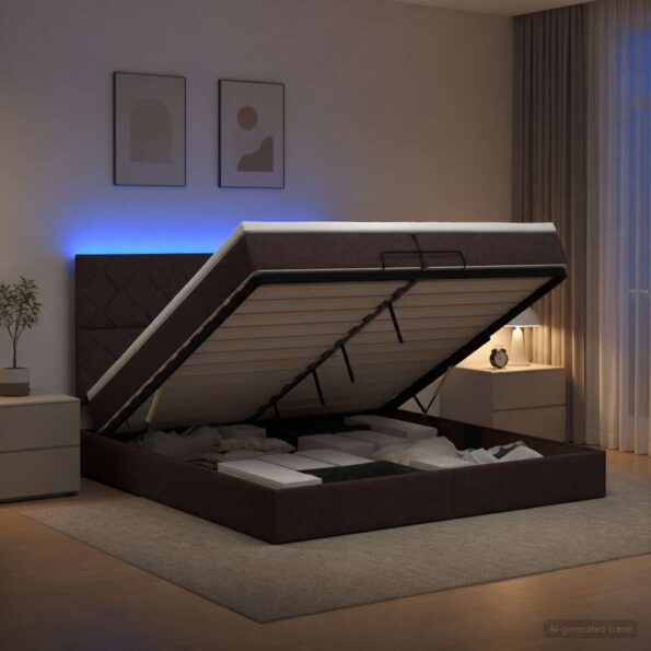 vidaXL Ottoman posteľ s matracom a LED Tmavohnedá 200 x 200 cm Látka – Obrázok 4