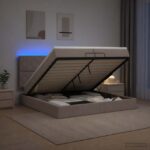 vidaXL Ottoman posteľ s matracom a LED Sivohnedá 200 x 200 cm Látka – Obrázok 4