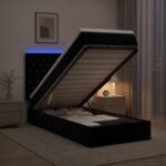 vidaXL Ottoman posteľ s matracom a LED Čierna 80 x 200 cm Zamat