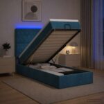 vidaXL Ottoman posteľ s matracom a LED Tmavo modrá 80 x 200 cm Zamat