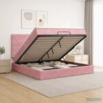vidaXL Ottoman posteľ s matracom a LED Ružová 140 x 190 cm Zamat – Obrázok 4