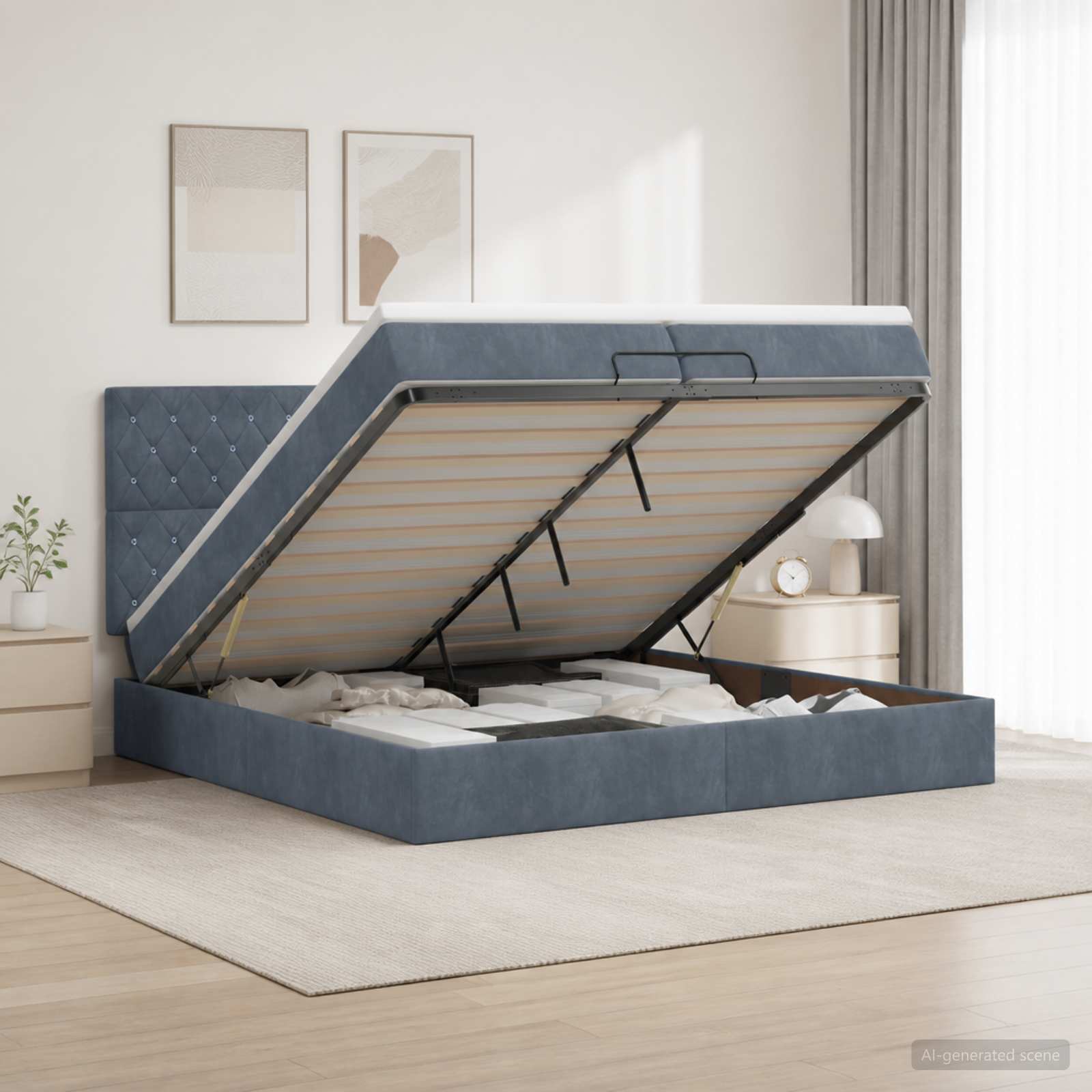 3458254_1.jpg vidaXL Ottoman posteľ s matracom a LED Tmavosivá 200 x 200 cm Zamat – Obrázok 1