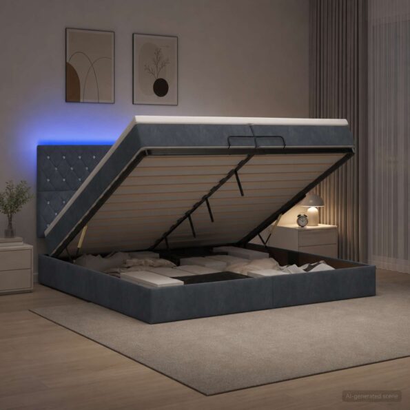 vidaXL Ottoman posteľ s matracom a LED Tmavosivá 200 x 200 cm Zamat – Obrázok 4