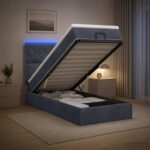 vidaXL Ottoman posteľ s matracom a LED Tmavosivá 80 x 200 cm Zamat