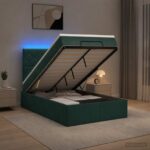 vidaXL Ottoman posteľ s matracom a LED Tmavozelená 120 x 200 cm Zamat