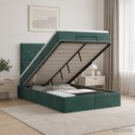 vidaXL Ottoman posteľ s matracom a LED Tmavozelená 120 x 200 cm Zamat – Obrázok 4