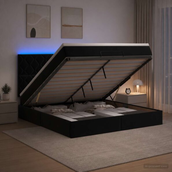 vidaXL Ottoman posteľ s matracom a LED Čierna 180 x 200 cm Zamat – Obrázok 4