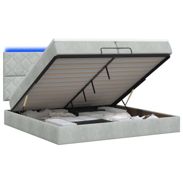 vidaXL Ottoman posteľ s matracom a LED Svetlosivá 200 x 200 cm Zamat – Obrázok 2