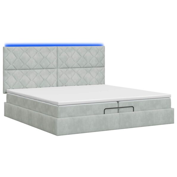 vidaXL Ottoman posteľ s matracom a LED Svetlosivá 200 x 200 cm Zamat – Obrázok 9