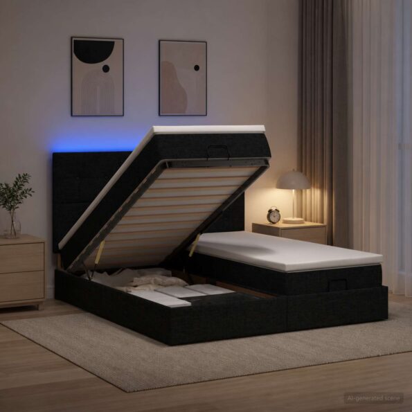 vidaXL Ottoman posteľ s matracom a LED Čierna 200 x 200 cm Látka – Obrázok 4