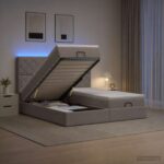 vidaXL Ottoman posteľ s matracom a LED Sivohnedá 160 x 200 cm Látka