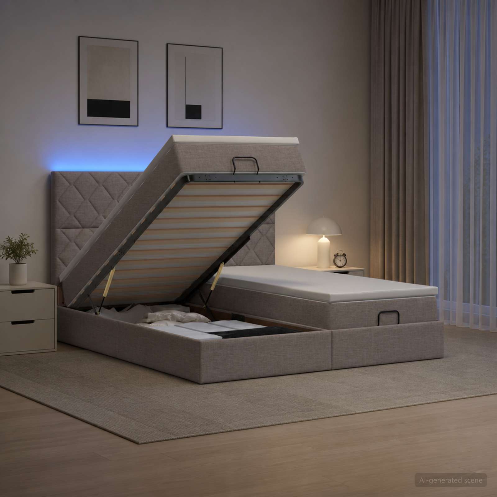 3458455_1.jpg vidaXL Ottoman posteľ s matracom a LED Sivohnedá 160 x 200 cm Látka – Obrázok 1