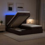 vidaXL Ottoman posteľ s matracom a LED Tmavohnedá 180 x 200 cm Látka