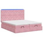 vidaXL Ottoman posteľ s matracom a LED Ružová 160 x 200 cm Zamat – Obrázok 9