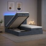 vidaXL Ottoman posteľ s matracom a LED Tmavosivá 200 x 200 cm Zamat