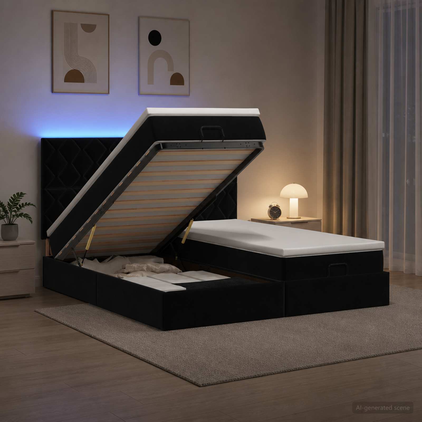 3458510_1.jpg vidaXL Ottoman posteľ s matracom a LED Čierna 160 x 200 cm Zamat – Obrázok 1