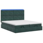vidaXL Ottoman posteľ s matracom a LED Tmavozelená 160 x 200 cm Zamat – Obrázok 9