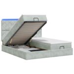vidaXL Ottoman posteľ s matracom a LED Svetlosivá 200 x 200 cm Zamat – Obrázok 2