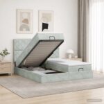 vidaXL Ottoman posteľ s matracom a LED Svetlosivá 200 x 200 cm Zamat – Obrázok 4