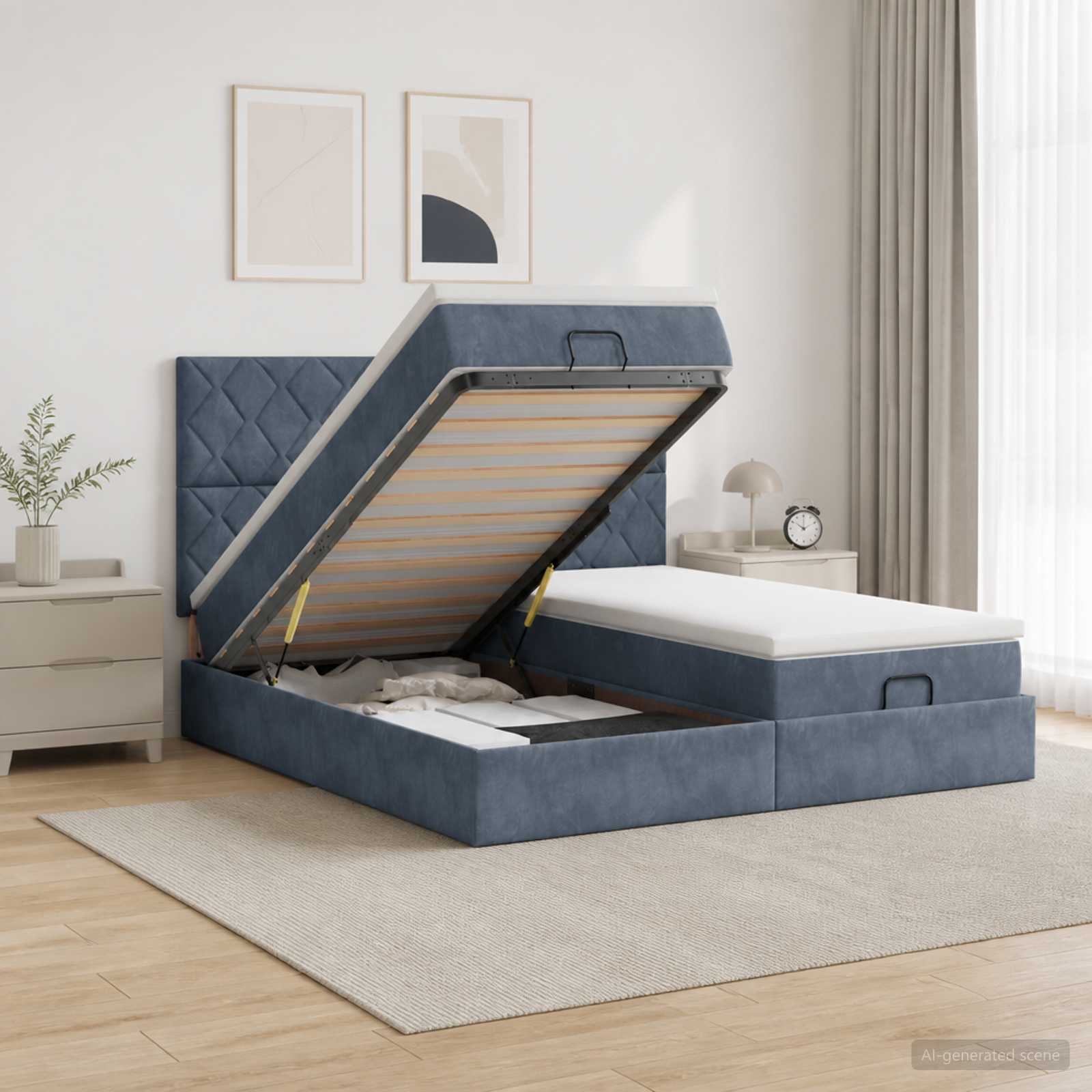 3458521_1.jpg vidaXL Ottoman posteľ s matracom a LED Tmavosivá 200 x 200 cm Zamat – Obrázok 1