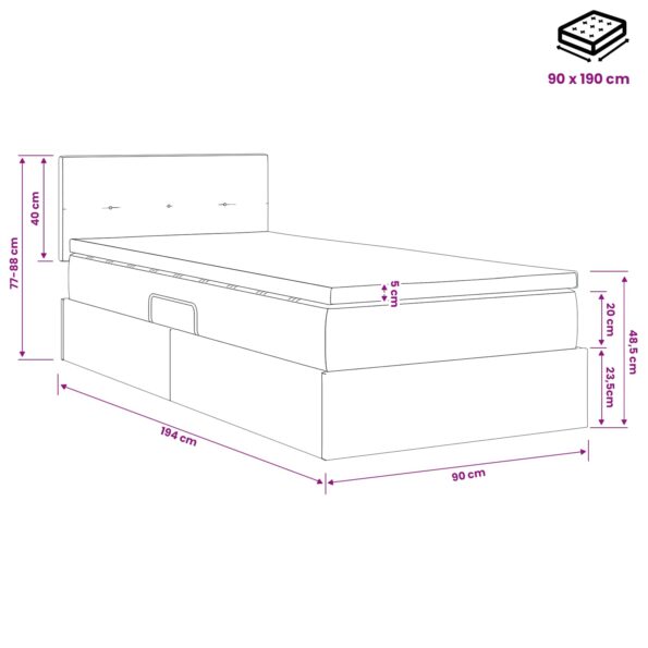 vidaXL Postel s úložným prostorem a matrací Sivohnedá 90 x 190 cm – Obrázok 12